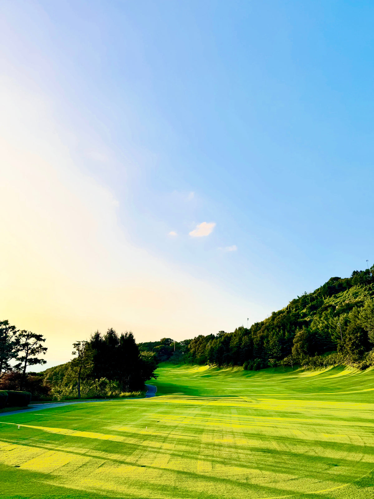 Long evening shadows crossing a sunlit fairway. Illustrative photograph; not the reported event or venue.